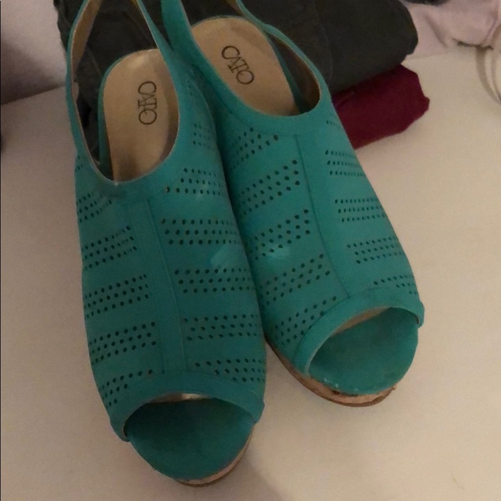 Blue wedge heels